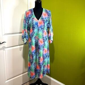 Elaine Turner Landa Palm Tropical Caftan Dress Size XS NWT